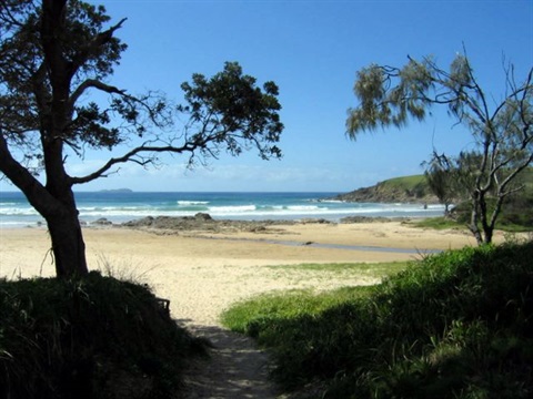 Looking onto Emerald Beach from an entrance path