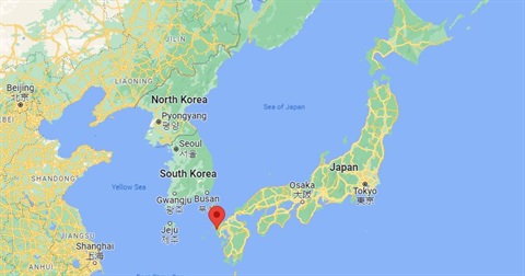Map showing location of Sasebo near the southern tip of Japan